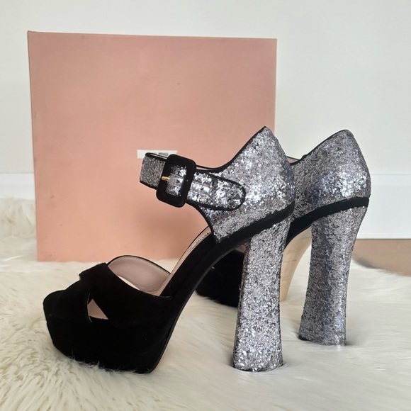Miu Miu Glitter Accent Platform Pumps - Picture 5 of 12